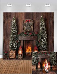 POGRAGRAMER ACHTERGROND Kerstdecoratie Boom Retro vintage houten muur open haard kerst achtergronden voor Po Studio7334665