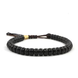 Pohier Tibetaanse boeddhistische handgevlochten katoenen draad Lucky Knots Brass Charms Armband Natuurlijke Kokosnoot Kralen Gesneden Bangle 240315