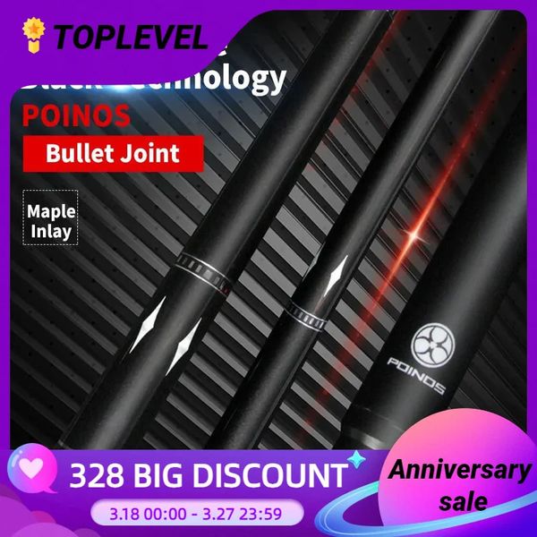 Poinos Cue Carbon Fiber Pool Cue Stick Maple Shaft 10.8/11.8/13 mm Rainbow Tip Bullet Juego de juego Cue Stick Billards 240403