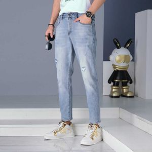 Point Nine Jeans pour hommes Summer Thin Trendy Brand Distred Version Plain Leggings Blue European Slim Fit