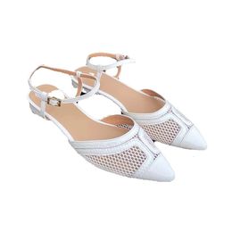 Pointe Summer Shallow Mouth Version Korean Heihaian Low Sandals Heel Of Commuting Mesh Fabric Female