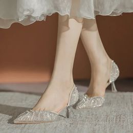 Pointu 32 6cm Crystal Queen Toe Bride Wedding Prom Rhinestone Janes High Talons Mary Jane Shoes 240125