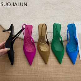 Pointed Summer SUOJIALUN Brand Slingback Toe New 2022 Shoes Thin High Heel Shallow Slip On Ladies Elegant Sandals Plus Size 41 T230208 381