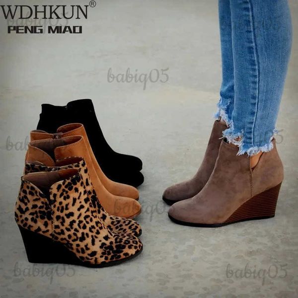 Bout pointu chaussons hiver femmes léopard bottines chaussures plate-forme talons hauts chaussures à semelles compensées femme Bota Feminina T231104