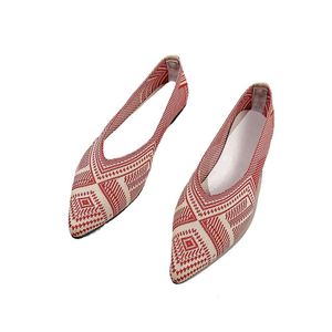 Puntige teen plat gebreide slip op casual ademende ballet flats vrouwen loafers comfort dames schoenen