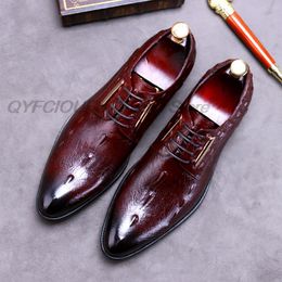Pointed Toe Mens Oxford Dress Shoes Genuine Leather Burgundy Black Handmade Mens Shoes Lace Up Business Office Formal Shoes Men