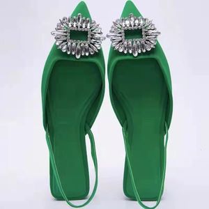 Bout pointu peu profond vert femmes nu diamant talon bas dos chaussures à bretelles femmes sandales 23031 61
