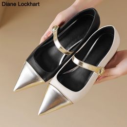 Pointed Toe Spring Summer Mary Jane French Retro Flat Shoes Bombs Women Ballet Goldia Ballet Ballerina Loquers casuales 240509