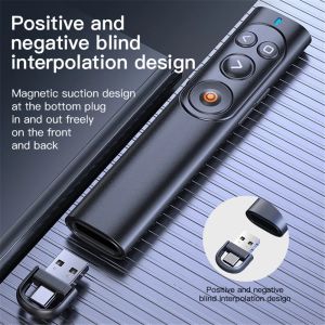 Pointers 100m USBTYPCC draadloze presentator PPT Page Green Laser Turning Pen Two Ports Pointer Type C Charging for Projector Slide Laptop