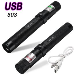 Pointers High Power USB Green Laser Battery ingebed in Red Laser View 10000M 5MW verstelbare laserfocus 303 Pencombinatie