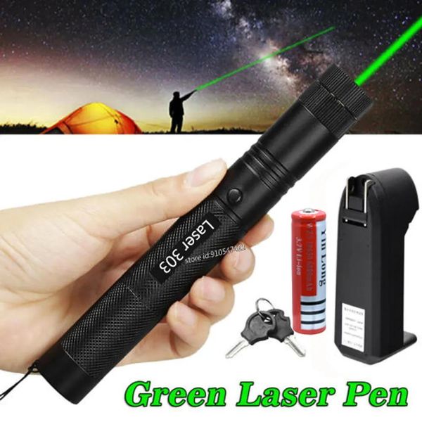 Poireurs Pointer laser vert rouge puissant 10000m 5MW Laser 303 Focus de vue Ajustement Burning Lazer Torch Pen 18650 Charge