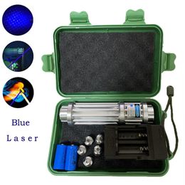 Poireurs Pointeur laser bleu tactique Burning Blue 445nm 10000m Focageable Puin de torch puissant Pointers Poireurs Burn Match pour la chasse