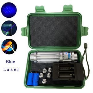 Pointers Tactical Burning Blue Laser Pointer 445nm 10000m Focusable Powerful Laser Torch Pointers Flashlight Burn Match for Hunting