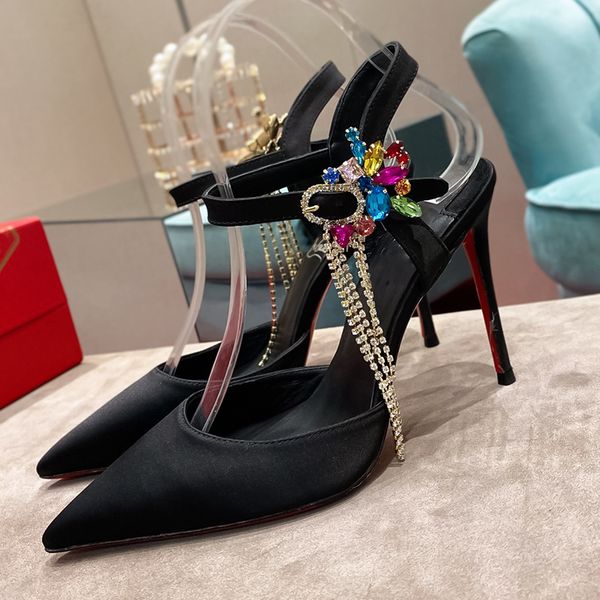 Tacones de aguja con correa de piel con punta puntiaguda para mujer Accesorios de tacón alto Diseñador de lujo nuevos zapatos de viajero Zapatos de fiesta de boda sexy Tamaños 35-43 + caja