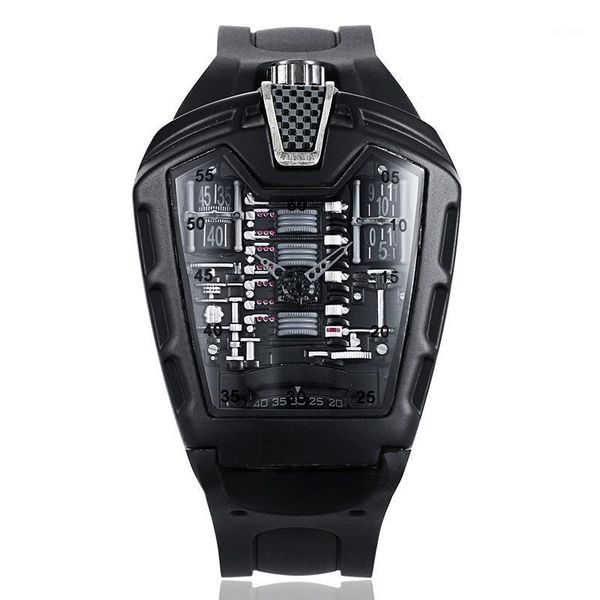 Concept de voiture de sport toxique Racing Style mécanique Compartiment moteur à six cylindres Montre créative Tendance pour hommes Montres-bracelets