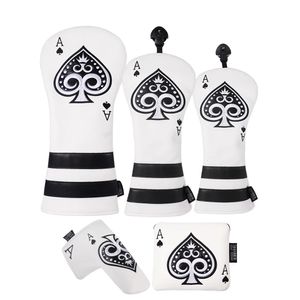 Poker Ace of Spades Design Pu Leather Golf Club Heascover Driver Fairway Wood Hybrid Mallet Blade Putter Covers 240411