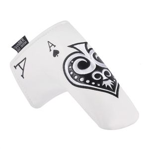Poker Ace of Spades Design White Pu Synthetic Leather Golf Magnetic Headcover Blade Putter Couvercle 240523