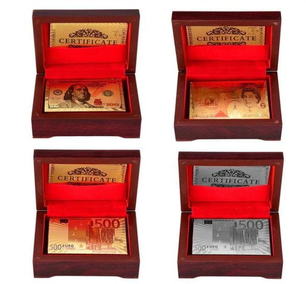 Cartas de póquer de lámina dorada y plateada, naipes de dólar, pókeres europeos de libra chapados en oro de lujo resistentes al agua con caja roja para colección de regalos 4215078
