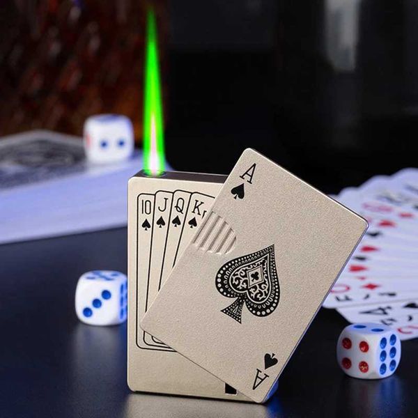 Poker Jet briquet lampe de poche Turbo Butane sans gaz créatif coupe-vent en plein air hommes jouet Cigarette accessoires ZUH8
