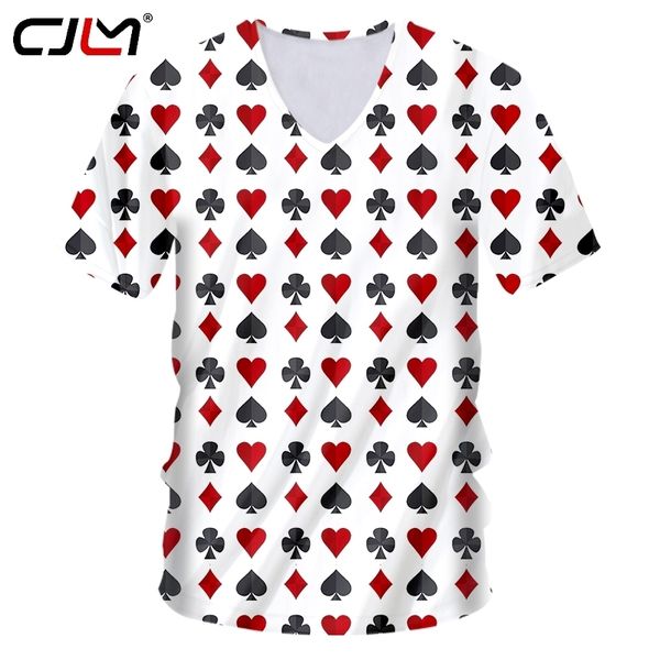 Camiseta con estampado de póker Fitness de talla grande para hombre, camisetas con cuello en V, cartas de juego, moda Harajuku, ropa de verano para hombre 220623