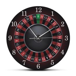 Poker Roulette Wandklok met zwart metalen frame Las Vegas Game Room Wall Art Decor Uurwerk Klok Horloge Casino Gift2566