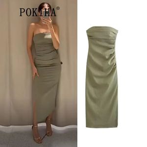 Pokiha Summer Femmes 2023 Chic ruché élégant tube de vacances serré robe de soirée de vacances décontractée bodycon