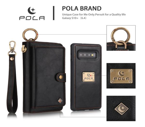 Pola para Samsung Galaxy S7 Edge S8 S9 S10 S20 Plus Note 8 9 10 20 Case Luxury Zipper Business Billet Magnetic Wallet S2401529