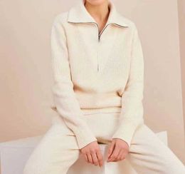 Pola v-hals twee PCE gebreide trui set losse broek mode herfst en winter stijl vrouwelijke outfit trui 210930