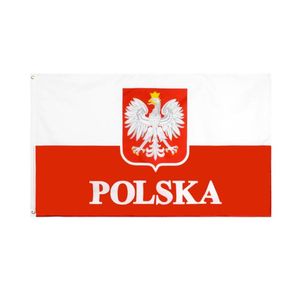 Polen Nationale Emble Vlag Retail Direct Factory Hele 3x5Fts 90x150cm Polyester Banner Canvas Hoofd met Metalen Doorvoertule4636254