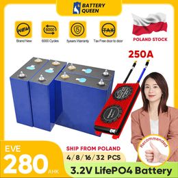 Polen Stock 6000 Cycli Eve 280Ahk met Smart 250A BMS 3.2V Oplaadbare LifePo4 -batterij 12V24V48V voor EV -boten Solar Storage