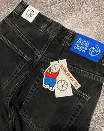 Polar Big Boy-pantalones vaqueros blancos para hombre, pantalón ancho de cintura alta, estilo Hip Hop, bordado con gráfico de dibujos animados, holgados Y2k, Harajuku, 240227h6tlH6TL