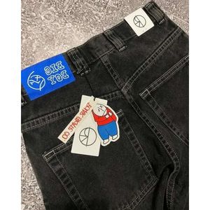 Big Boy Boy White Jeans Hip Hop Cartoon Graphic Brodery Baggy Jeans Y K Mens Womens Harajuku High Waited Wide Tanter E
