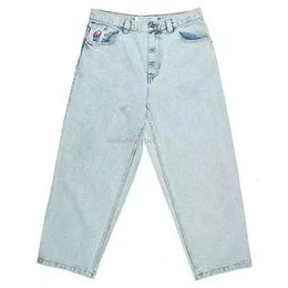 Polar Big Boy White Jeans Hip Hop Pants Cartoon Grafisch borduurwerk Baggy Y2K Mens Haruku High Tailed brede broek