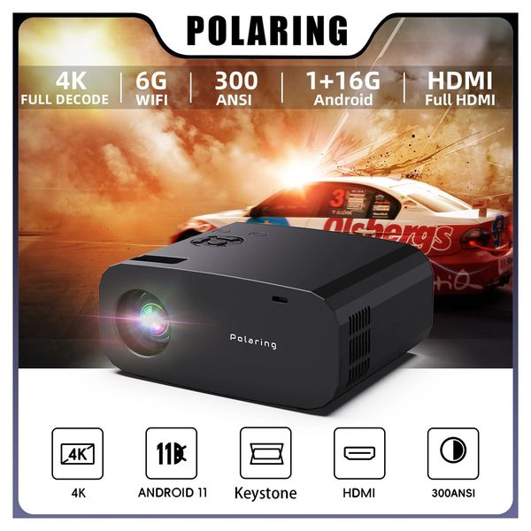 Polaring P7 Pro 16G 1080P Proyector Android 4K Proyector Dual 6G Wifi BT 300Ansi cine hogar Keystone Proyector 240110