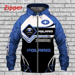 Polaris Racing RZR Snowmobile Fashion Casual Zip Hoodie Top Mens and Womens Spring Automne Automne Hooded Veste 240426