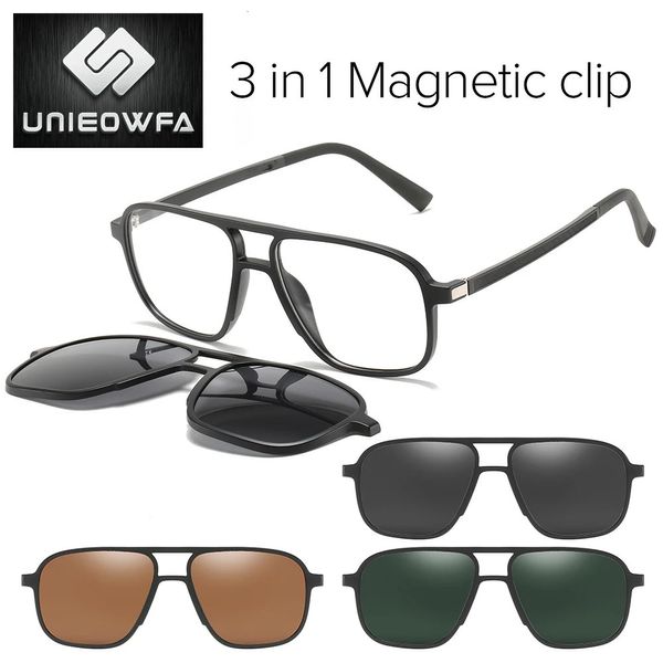 Clip magnétique polarisé sur lunettes cadre hommes optique myopie lunettes cadre Prescription noir aimant Clip sur lunettes de soleil mâle 240111