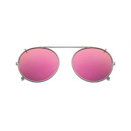 Clipe redondo polarizado em óculos de sol unissex revestimento rosa espelho óculos de sol condução metal oval sombra clip em óculos uv400201e
