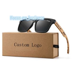 Polarizante cuadrado personalizado retro para hombre casual hombres polarizados bambú de madera a granel gafas de sol de madera barata