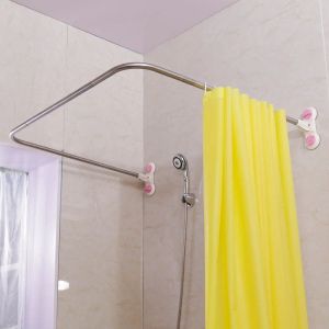 Poteaux BAOYOUNI Tringle à Rideau de Douche d'angle incurvé avec Ventouses en Forme de U Rail de Rideau de Salle de Bain Piste de Tringle 38,5'' x 40''