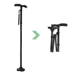 Poles Magic Cane vouw LED LID Licht Veiligheid Walking Stick 4 Hoofd Draaibare vertrouwde basis voor oude man t stuurstrijp Polen Cane