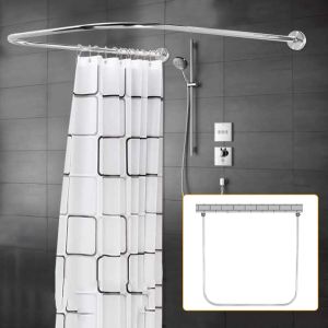 Tringle à rideau de douche en forme de U, ensemble de tringle à rideau de douche en acier inoxydable, barre à rideau réglable pour salle de bain