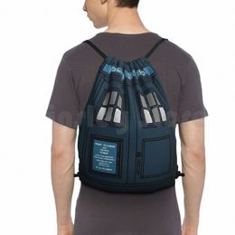 Caja de policía Almohada Mochila Bolsa con cordón Montar Escalada Bolsa de gimnasio Caja de policía Who Phe Booth Telephe Tardis Geek Geeky S7S3 #