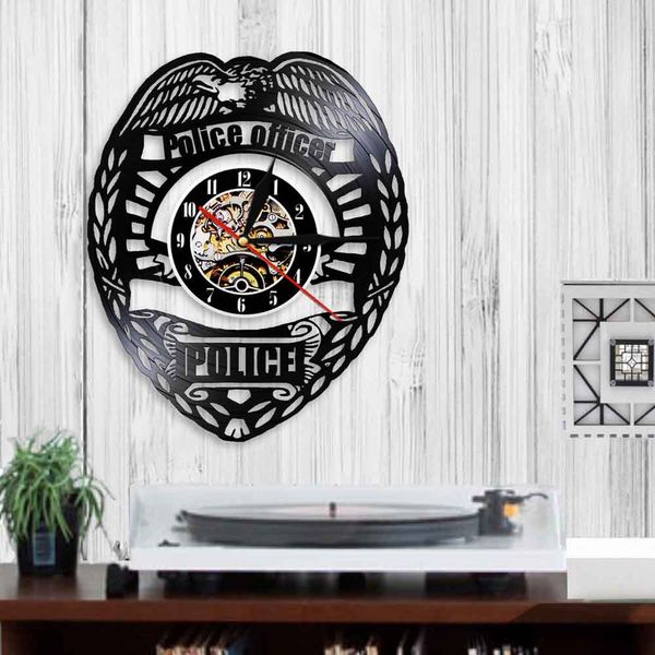 Officier de police Badge mural horloge décorative vintage Vinyl Record Mur Wall Horloge Wall Match Matchs à la main Gift Decor pour les policiers