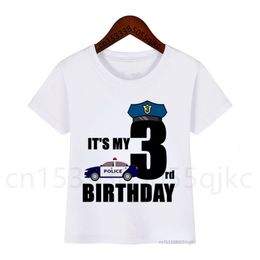 Politieagent 1-10 Nummer Afdrukt Shirt Kinderen Auto Verjaardag T-shirts Boy Girl Funny Gift T-Shirt Present Outfit 230626