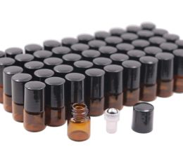 Polijsters 50 viales de vidrio ámbar enrollables con tapa de bola de acero inoxidable, muestra perfecta para aceites esenciales