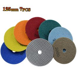 Polijstpads 125mm Tampons Humides de Polissage Diamant de Qualité Professionnelle 5" 7Pcs Disque de Meulage de Réparation de Crochet et de Boucle pour Ponçage de Pierre Marbre Granit