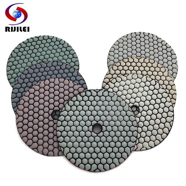 Polijstpads RIJILEI 10 unids/set almohadilla de pulido en seco de 5 pulgadas disco de pulido de diamante de resina de 125mm herramienta de pulido de granito de mármol abrasivo