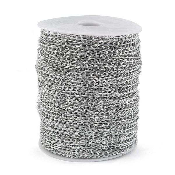 Chaînes torsadées en aluminium poli de 100 m/rouleau, plaqué argent, chaînes de bordure de collier en vrac pour Bracelets, lien ouvert pour la fabrication de bijoux à faire soi-même