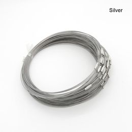 Polaco 100 unids/lote 18 pulgadas plata 1MM Cable de alambre inoxidable cadena de acero collar cierre con rosca accesorios para hacer joyas