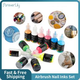 Pools 12pcs Diy Airbrush Nail Art Inks Acryl Paint Ink Set Airbrush Pigmenten voor spuitkunst nagelstencils schilderen Nagelgereedschap 10/29ml